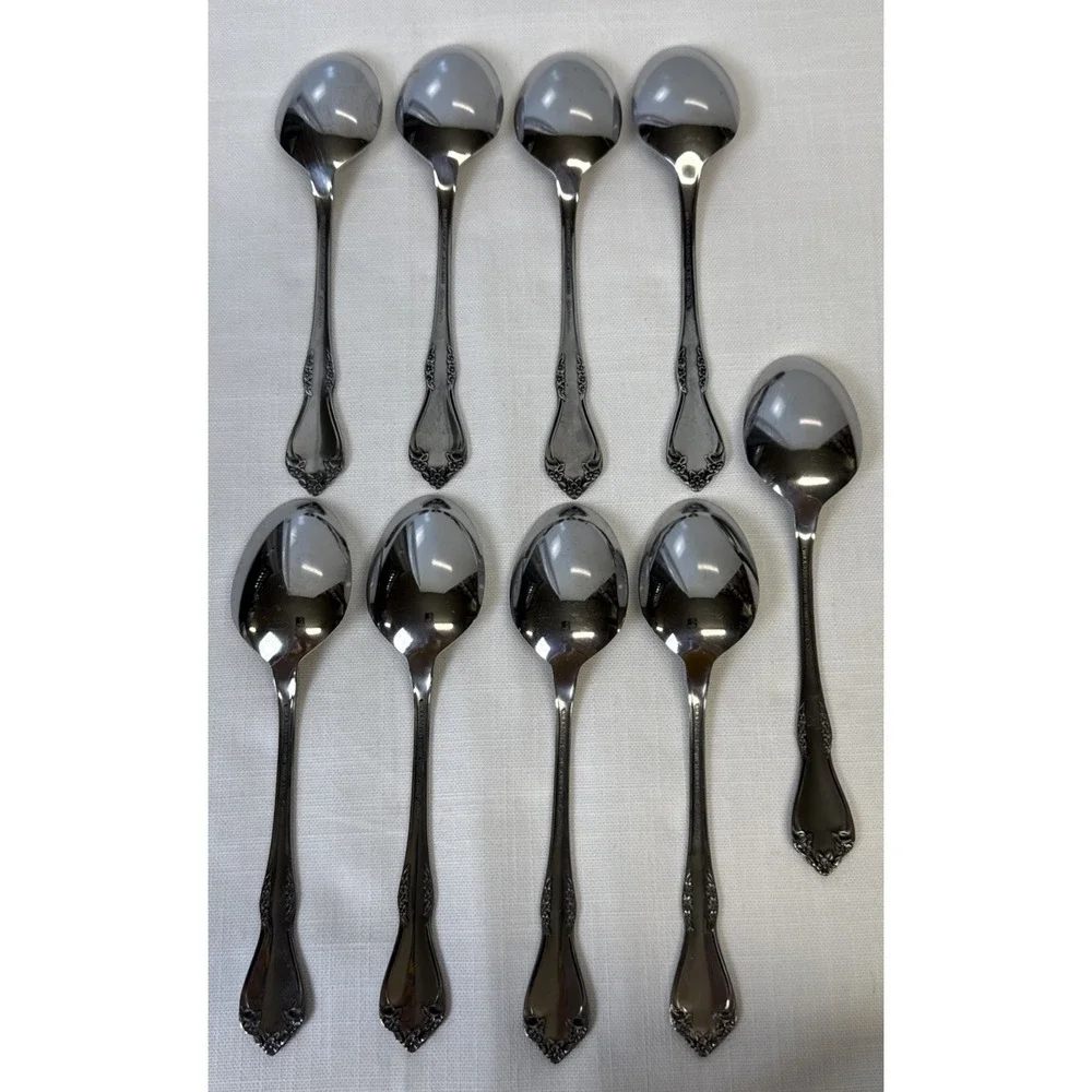 Wm A Rogers Deluxe Stainless Mansfield Amadeus Oneida LTD 9 Soup Dinner Spoons